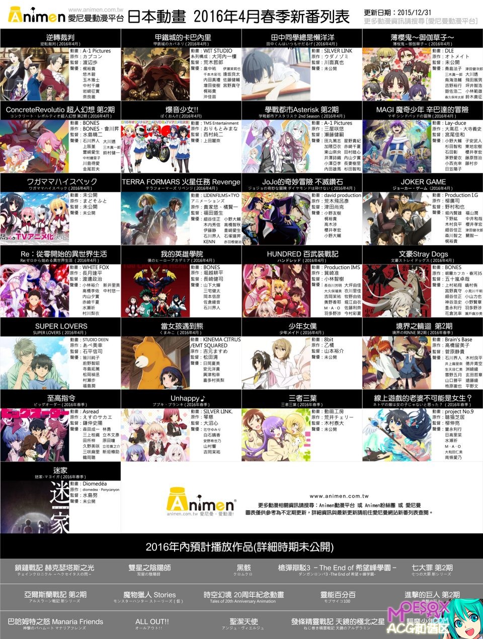 【2016-4月新番】2016-4月新番表【定时更新】